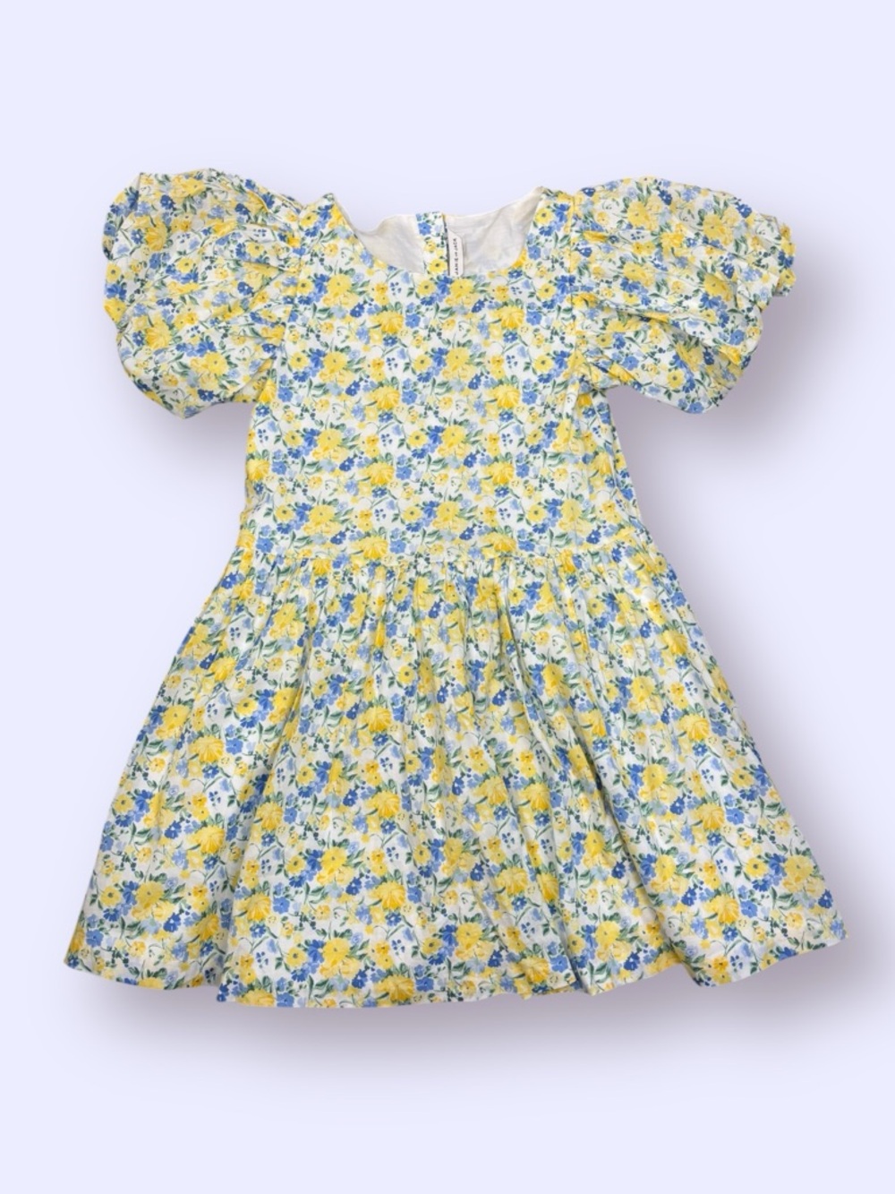 Janie and Jack Yellow and Blue Floral Puff-Sleeve Dress